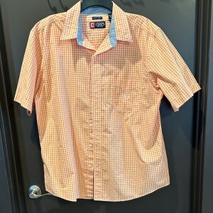 Chap's Men's Orange/White Short Sleeve Button Up Shirt